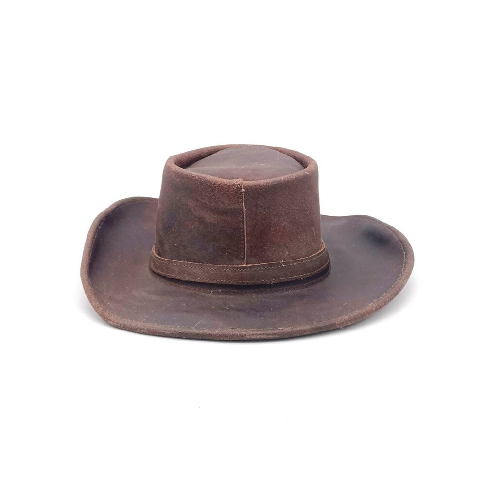 Vintage Brown Leather Cowboy Hat Western Ranch Outback Size L 22” Boho Festival - Picture 4 of 14